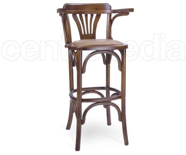 "Lisbona" Wooden Barstool - Rattan Seat